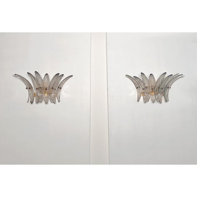 1990s Vintage Smoked Glass Palmette Wall Lights, 1990s, Set of 2 For Sale - Image 5 of 17