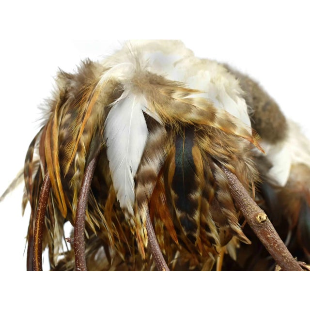 Late 20th Century Handmade Birch Bark Basket Decorated With Furs and Feathers For Sale - Image 9 of 11