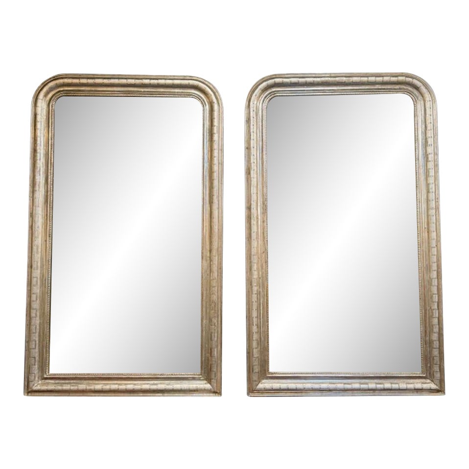 Pair of French Silver Louis Philippe Frames With Geometric Pattern ...
