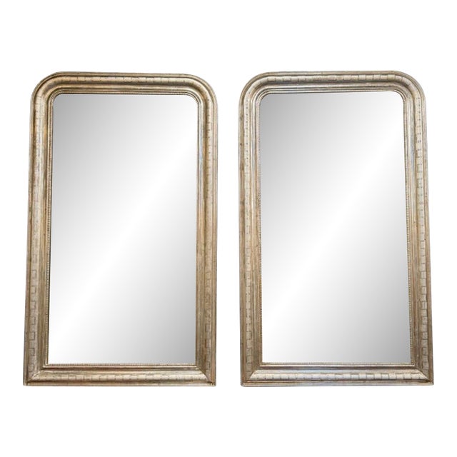 Pair of French Silver Louis Philippe Frames With Geometric Pattern For Sale