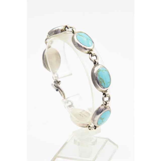 Late 20th Century Mexican Turquoise Sterling Silver Link Bracelet For Sale - Image 11 of 14