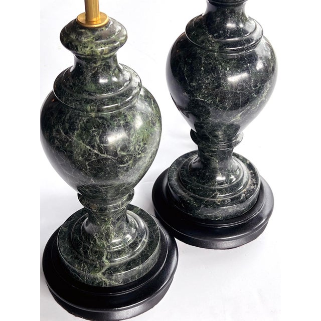 1940s Pair Vintage Italian Baluster-Form Verde Antico Marble Lamps For Sale - Image 5 of 6