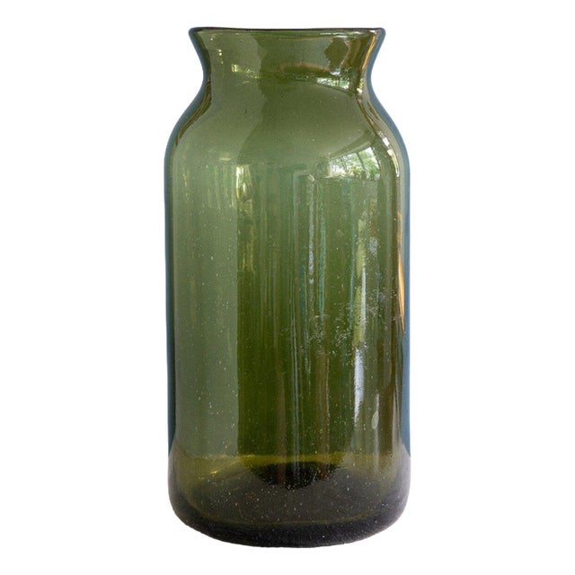 French Green Glass Pickling Jar Vase, 19th Century For Sale