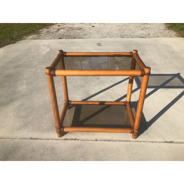 Vintage Boho Chic Brown Rattan Coastal Side Table For Sale - Image 12 of 12