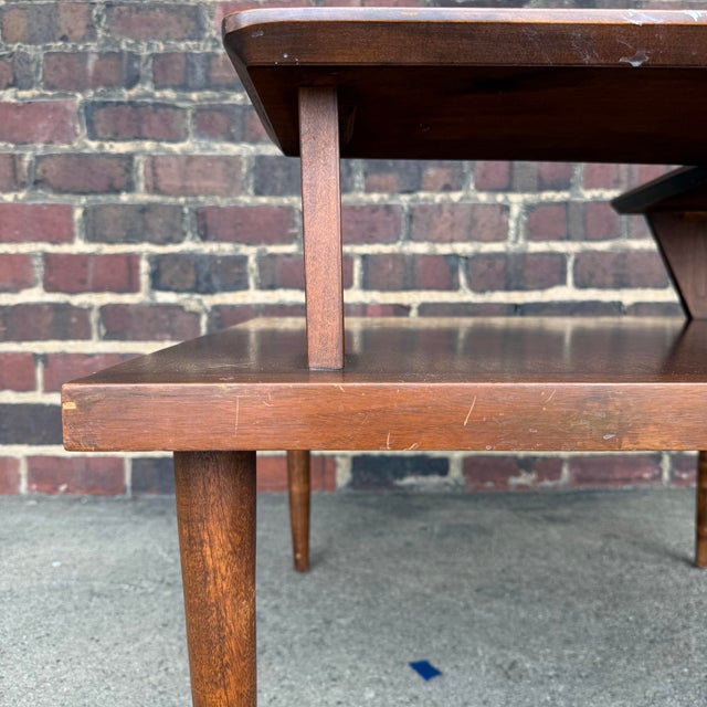 Mid 20th Century American of Martinsville Two-Tiered Wood Corner Table For Sale - Image 5 of 12