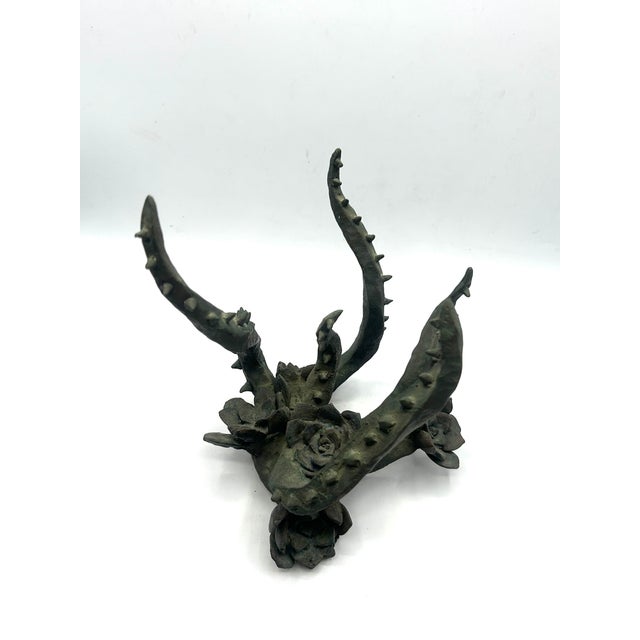 Late 20th Century Vintage Bronze Sculpture of Blooming Succulent For Sale - Image 5 of 18