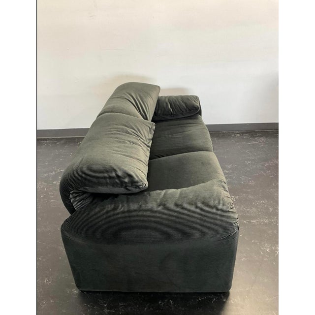 Textile Vintage Grey Velvet Maralunga Sofa with Armchair by Vico Magistretti for Cassina, 1970s, Set of 2 For Sale - Image 7 of 18