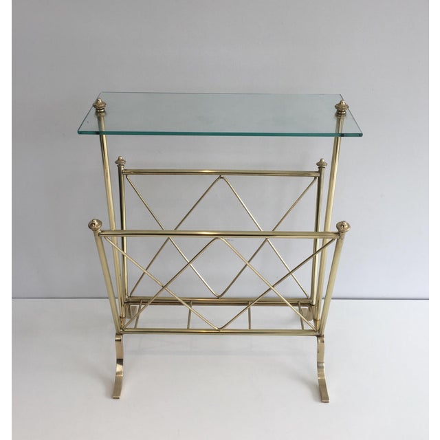 Neoclassical Neoclassical Brass and Glass Magazine Rack. French Work by Maison Jansen For Sale - Image 3 of 12