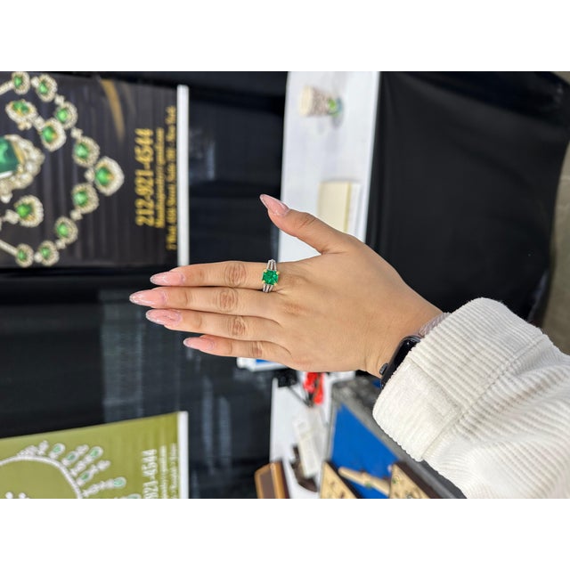 2.93 Carat Emerald Cut Colombian Emerald & 0.52Ct Diamond Ring 18K White/Y Gold For Sale - Image 14 of 18