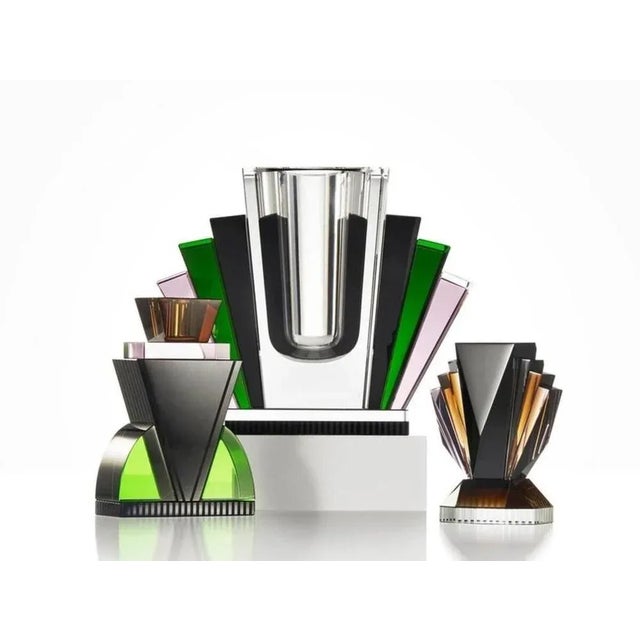 Brooklyn crystal t-light holder, hand-sculpted contemporary crystal decorative vase hand-sculpted in crystal measures: w...