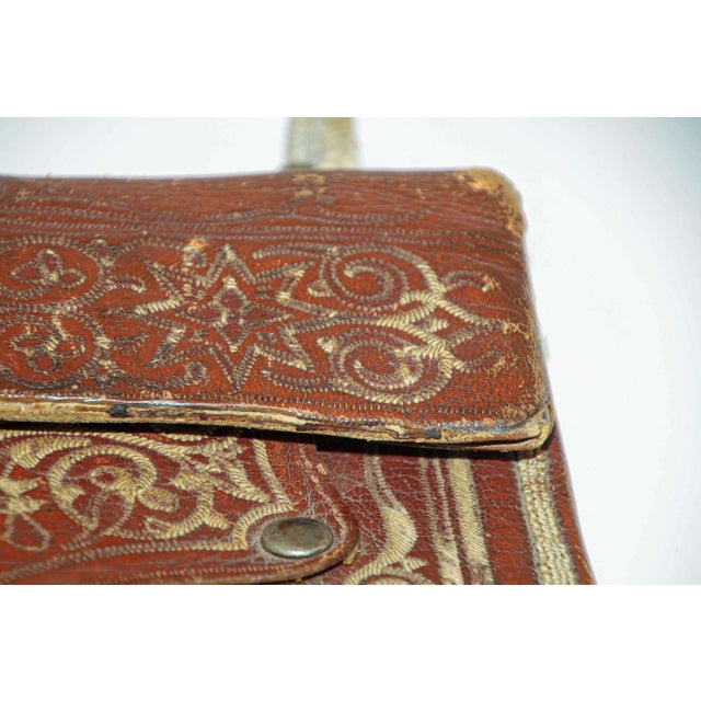 Antique Hand Tooled Leather Moroccan Bag Wall Decor For Sale In Palm Springs - Image 6 of 16