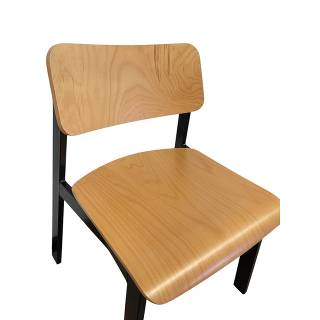 1970s Mid-Century Modern Industrial Plywood and Black Metal Stacking Chair For Sale In Seattle - Image 6 of 9