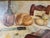 1940s 1949 Vintage Still Life Kitchen Setting Oil on Board Painting, Wood Framed For Sale - Image 5 of 12