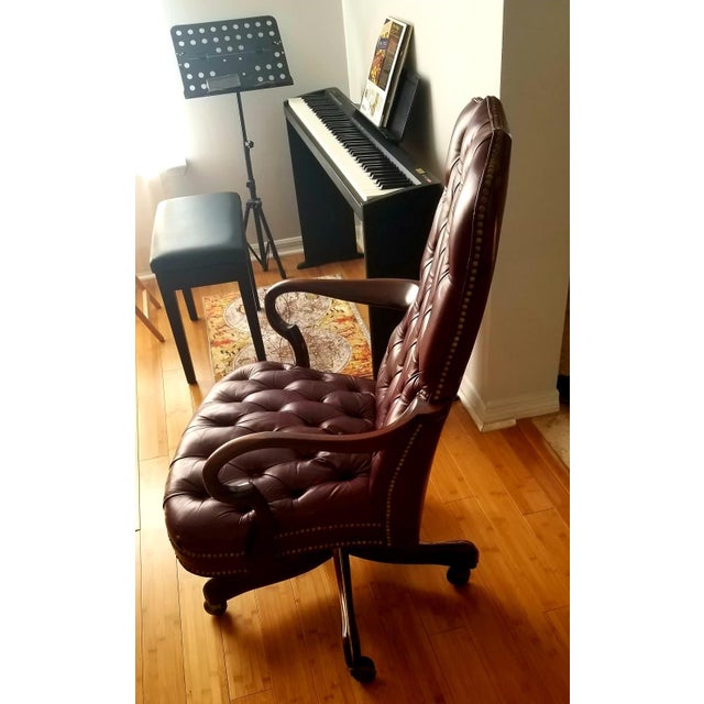 Vintage Hickory Chair Tufted Oxblood Leather Executive Desk Chair For Sale In Jacksonville, FL - Image 6 of 13