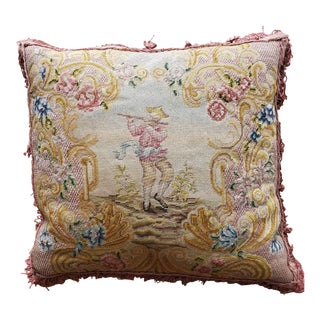 18th Century Antique French Silk Chinoiserie Floral Petit Point Pillow For Sale