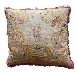 18th Century Antique French Silk Chinoiserie Floral Petit Point Pillow