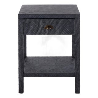 Apis Raffia 1 Drawer 1 Shelf Accent Table in Navy For Sale