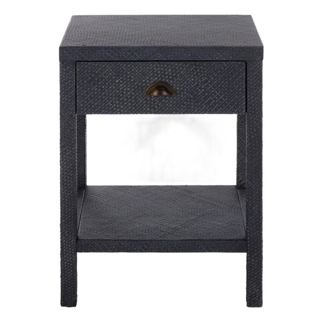 Apis Raffia 1 Drawer 1 Shelf Accent Table in Navy For Sale
