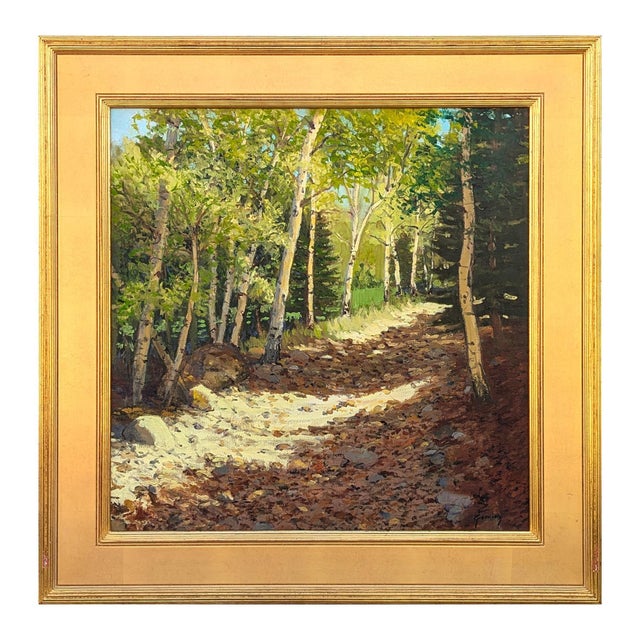 Contemporary Jerry Greenberg "Mountain Road" Contemporary Realistic Colorado Aspen Tree Landscape Painting, 2019 For Sale - Image 3 of 10