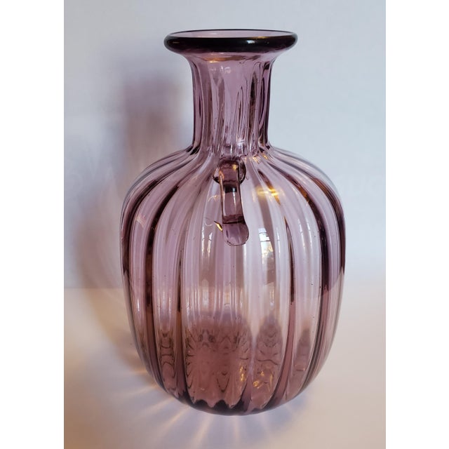 Beautiful Murano soffiato glass double handled purple vase,, attributed to Vittorio Zecchin. It is in great condition with...