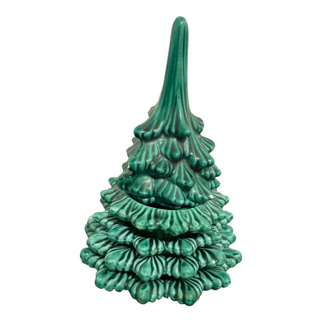Vintage Ceramic Christmas Tree Stacking Ashtrays With Lighter 7” For Sale