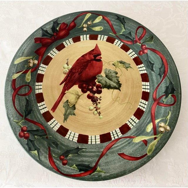 Ceramic Vintage Lenox Winter Greetings Everyday Cardinal Plate Mint Condition For Sale - Image 7 of 8