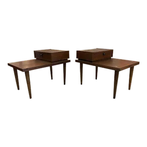 1970s Vintage Mid Century Modern Pair of End Tables by American of Martinsville With Metal Inlay Accent.