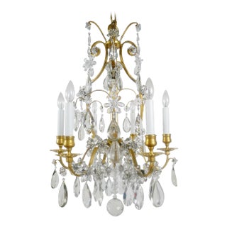 Louis XVI Style Gilt Bronze and Crystal Six-Light Chandelier For Sale