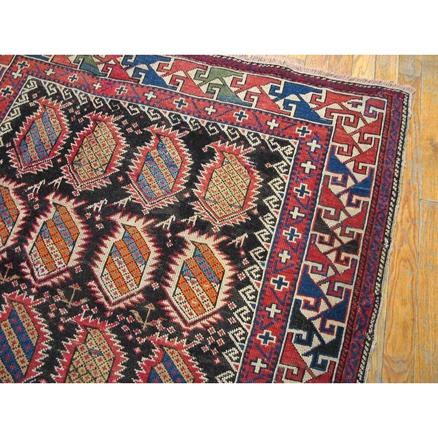 Tribal 1930s Blue Navy Geometric Antique Antique Caucasian Rug 3' 8'' X 6' 3'' Knotted Wool Carpet For Sale - Image 3 of 9