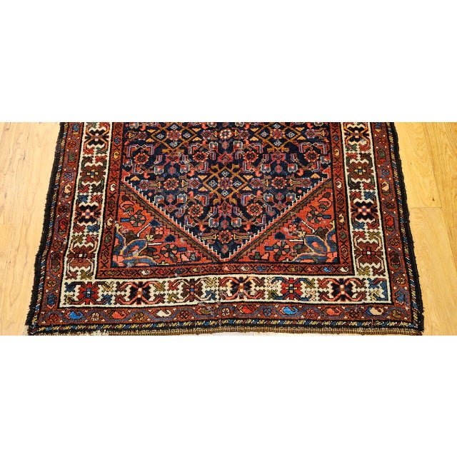 Textile Vintage Persian Malayer Area Rug, Hand-Knotted Wool, Geometrical Pattern, 4x7, Navy & Ivory For Sale - Image 7 of 12