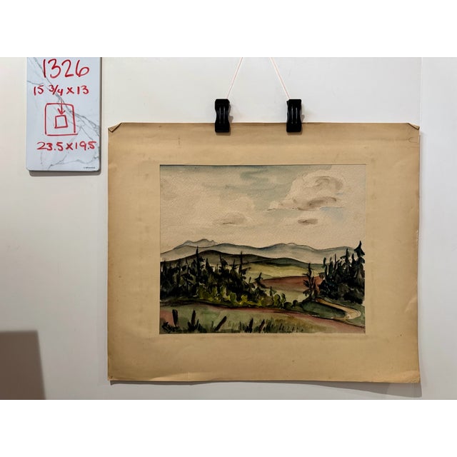 Paper Henry Emil Salloch Original Watercolor on Paper Mountain Valley Meadow With Conifers, 1935. For Sale - Image 7 of 7