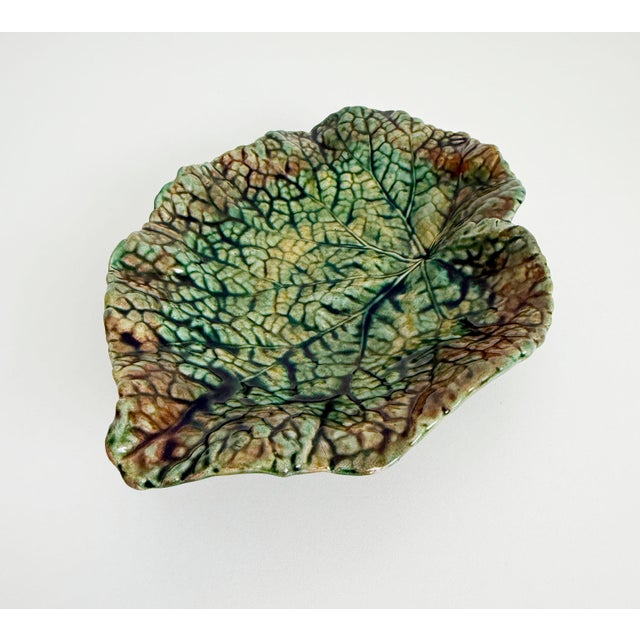 Majolica Early 20th C Majolica Begonia Leaf Dish For Sale - Image 4 of 8