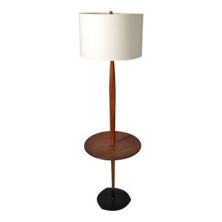 Laurel Tapered Walnut Round Table Floor Lamp Shade Mid-Century Modern American For Sale