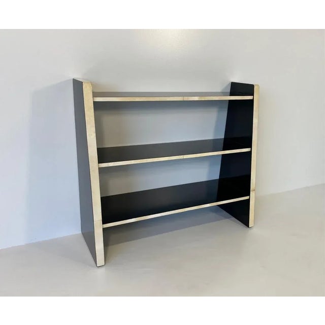 Art Deco Italian Parchment and Black Lacquer Bookcase, 1980s For Sale - Image 6 of 9