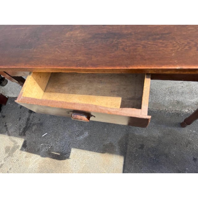 Antique Early American Primitive Rustic Style Painted 1 Drawer Work Dining Table For Sale - Image 10 of 17