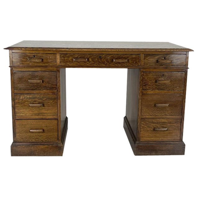 Art Deco Oak Double Pedestal Desk For Sale