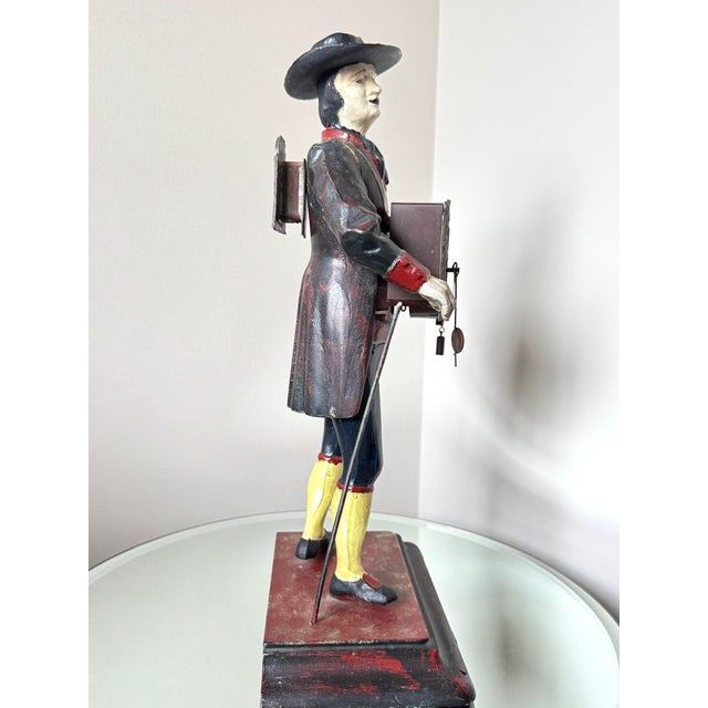 Charming Antique Style Dutch Peddler Clock Figure | Painted Cast Iron Mantelpiece For Sale - Image 4 of 8