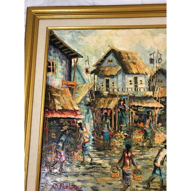 Wood Vintage A. D. Muklas Original Indonesian Street Oil Painting For Sale - Image 7 of 12