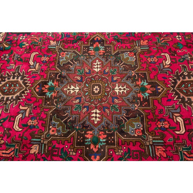 1940s 1940s Vintage Persian Heriz Handmade Pink Flroral Wool Rug For Sale - Image 5 of 12