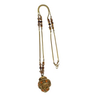 Henry Perichon Gilded Bronze Chain Necklace with Talosel Medallion For Sale