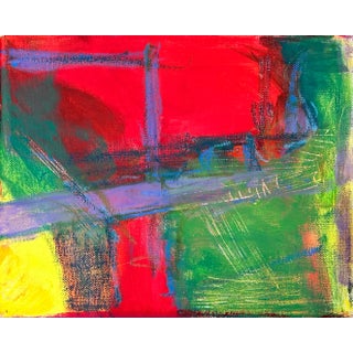Midcentury, Small Red & Green Abstract Canvas For Sale