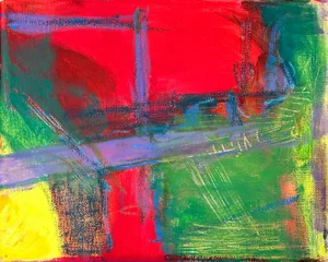 Midcentury, Small Red & Green Abstract Canvas