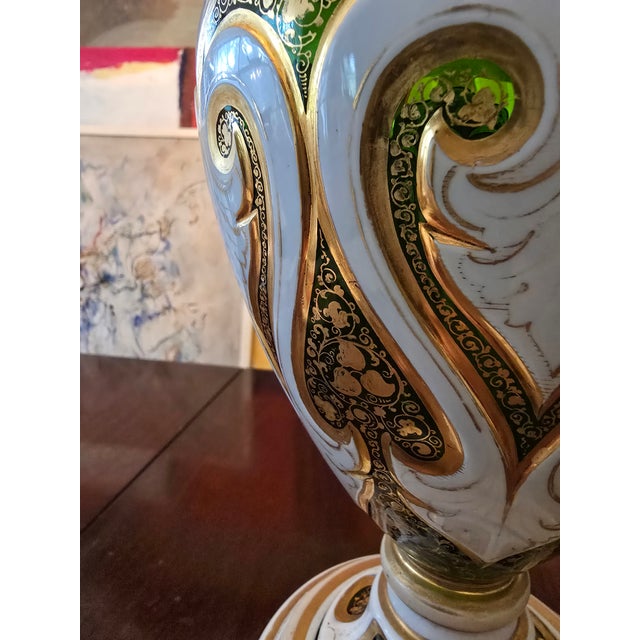 Green Antique Moser Bohemian Glass Large Overlay Centerpiece For Sale - Image 8 of 8