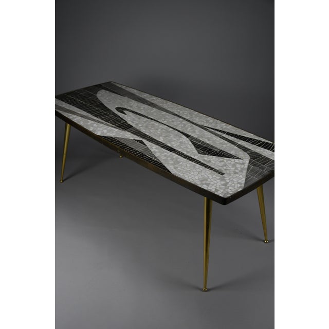 Abstract Black and White Glass Mosaic Coffee Table with Brass Legs by Berthold Müller, 1955 For Sale - Image 15 of 18