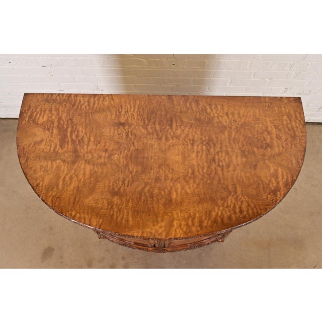 1920s Romweber Chippendale Burl Wood Demilune Cabinet or Console Table, Circa 1920s For Sale - Image 5 of 11