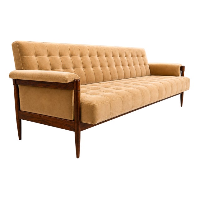Sofa in Brazilian Rosewood and Camel Mohair by Móveis Provenzal, Brazil, 1960s For Sale
