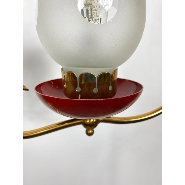 Green Green & Red Metal & Brass Pendant Light, Italy, 1950s, Set of 2 For Sale - Image 8 of 10