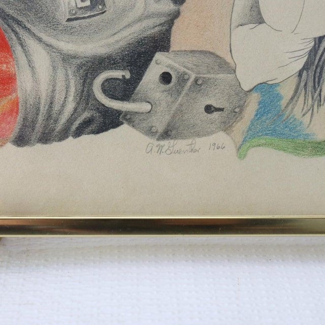 Vintage Surrealist Colored Pencil Drawing “The Annunciation" by Guenther C1966 For Sale - Image 4 of 10