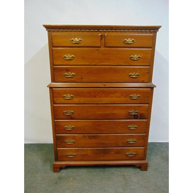 Country Chippendale style chest on chest , hand made, solid pine , 9 hand dovetailed drawers , brass hardware , bracket feet