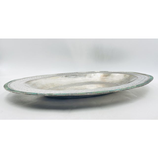 Mexican 1980s Massive Emilia Castillo Silver Plate & Malachite Taxco Serving Bowl, Hand Signed For Sale - Image 3 of 18